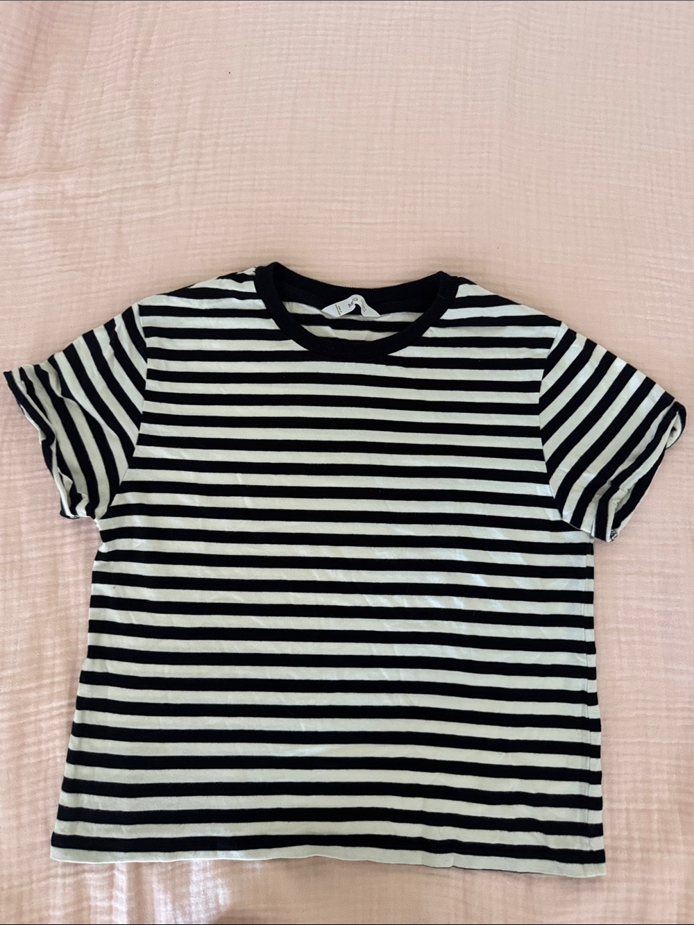 Mango Black & White Striped Tee - Short Sleeve Crew
